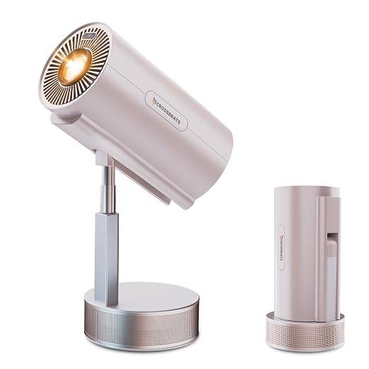 Crossbeats Lumex Pro Supports Projector 4k Ultra HD, Mini Projector for Room Native 1080P, Upto 14000 Lumens Android 13 Built-in Apps Prime, Portable Design, Speaker WiFi 300" Wide Display Gold