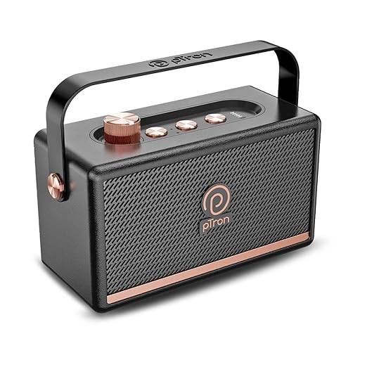 pTron Fusion Pro Retro Signature 20W Bluetooth Speaker with Pristine Sound, 8 Hours Playtime, Dual Drivers, Playback via BT5.3/USB/TF Card, Easy Controls, Portable Speaker & Type C Charging (Black)